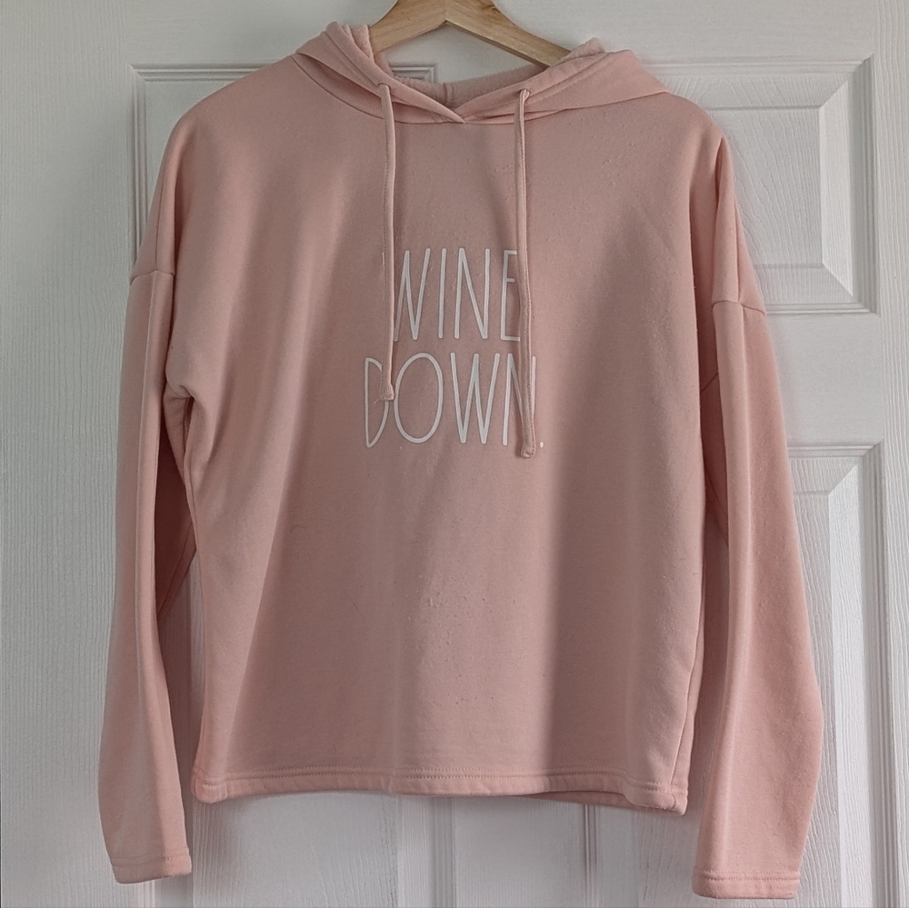 Rae Dunn "Wine Down" Pink Hoodie And Sweatpants Set